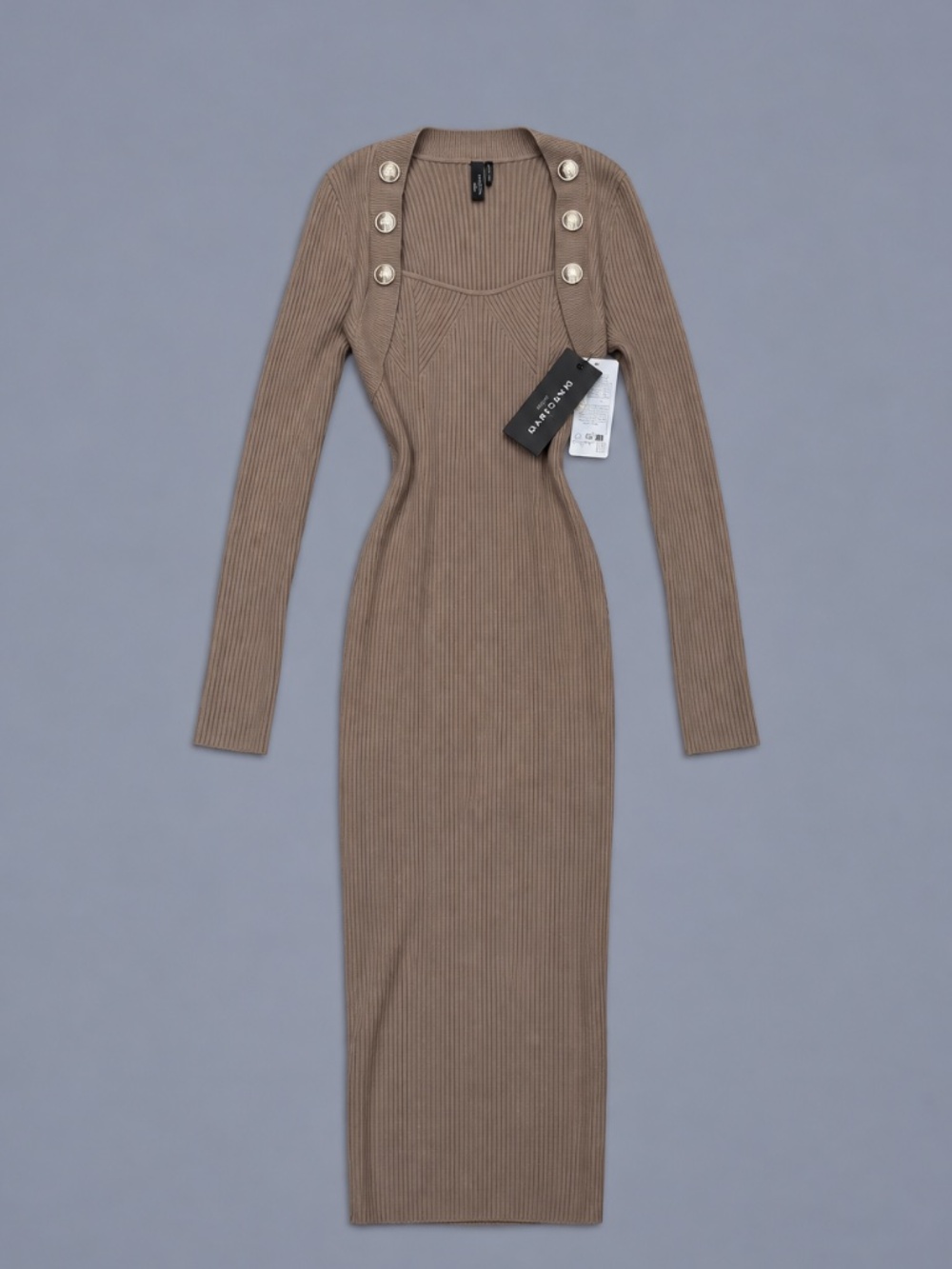 Marciano Guess Taupe Ribbed Knit Button Maxi Dress – Size 4 NWT
